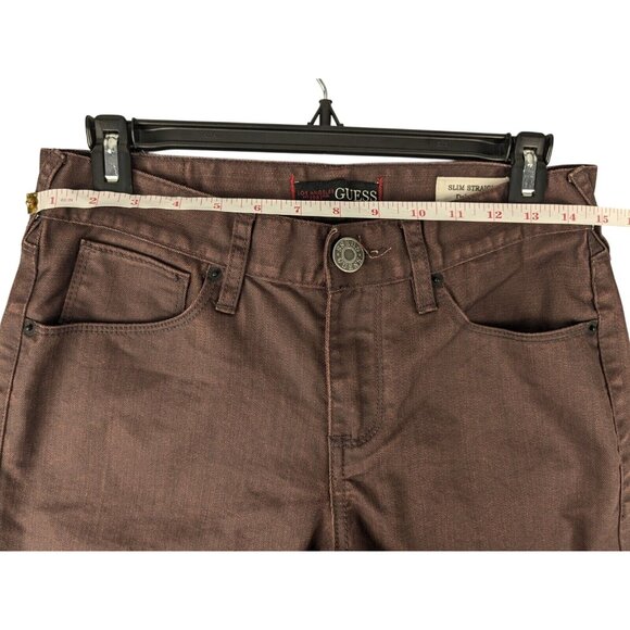 Guess Waxed Slim Straight Leg Del Mar Fit Denim Jeans Mens 29x28 Burgundy Red - Picture 3 of 9